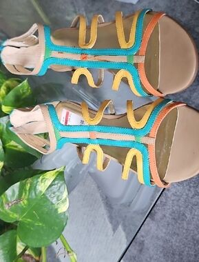 Nine West Multicolor Strappy Sandals - Turquoise, Yellow & Orange